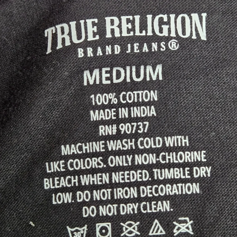 True Religion Men Shirt Medium Black‎ Golden Logo Short Sleeve V Neck Tee